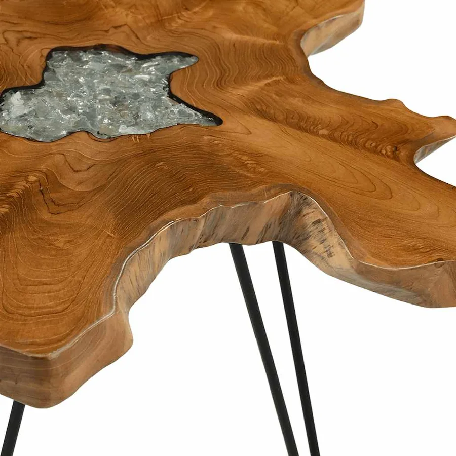 Table basse 70x45 cm Bois de teck massif et polyrésine - 5