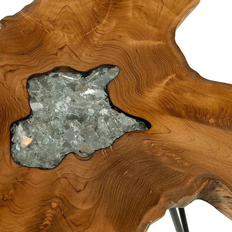 Table basse 70x45 cm Bois de teck massif et polyrésine - 6