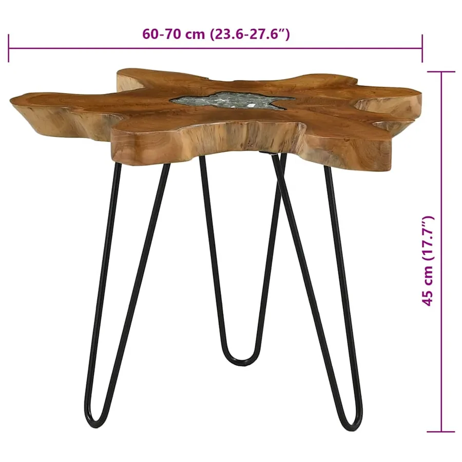 Table basse 70x45 cm Bois de teck massif et polyrésine - 7
