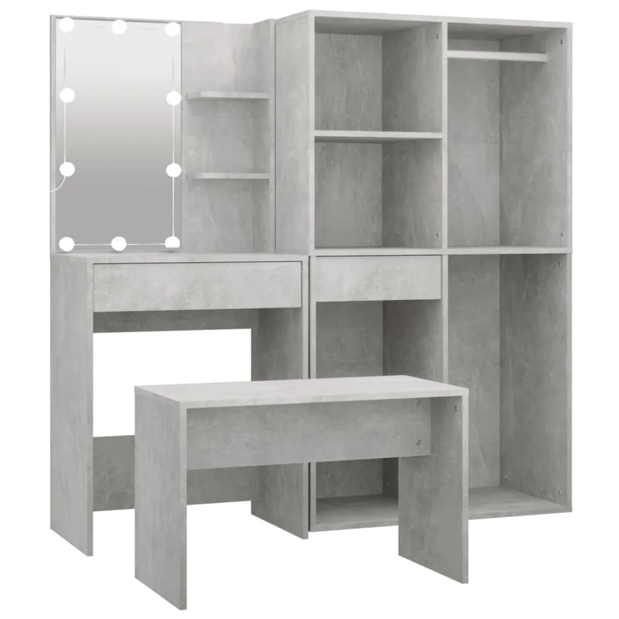 Ensemble de coiffeuse avec LED Gris béton Bois d'ingénierie - 2