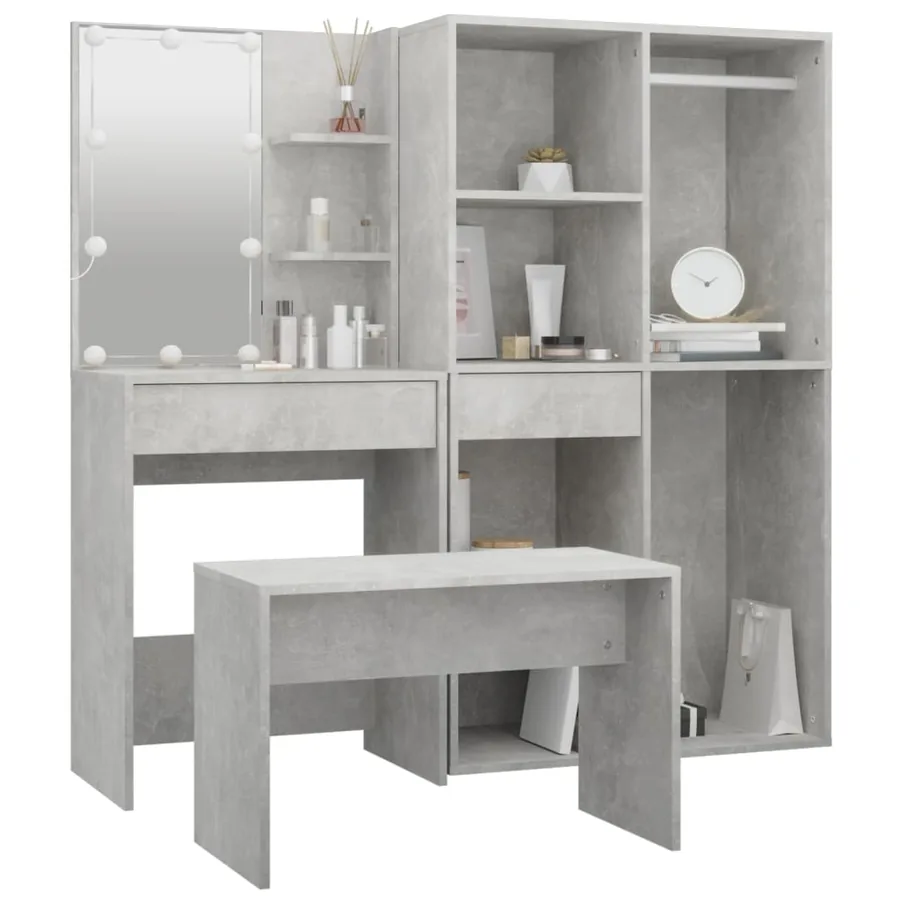 Ensemble de coiffeuse avec LED Gris béton Bois d'ingénierie - 5