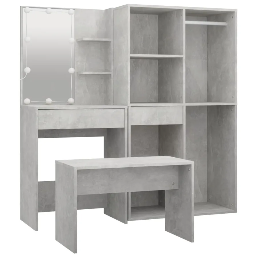 Ensemble de coiffeuse avec LED Gris béton Bois d'ingénierie - 6