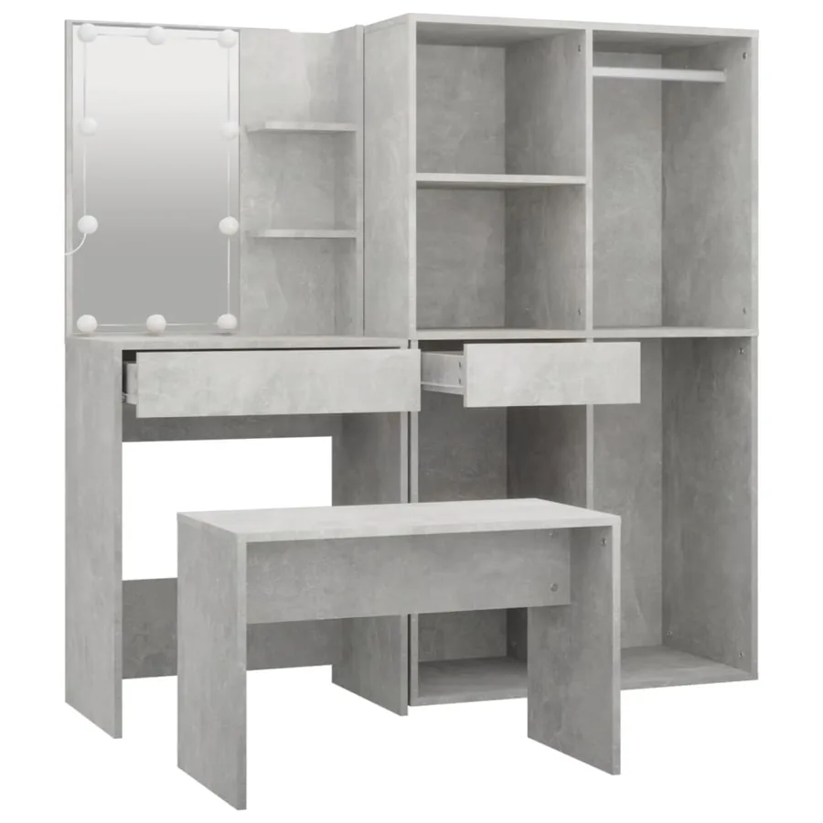 Ensemble de coiffeuse avec LED Gris béton Bois d'ingénierie - 7