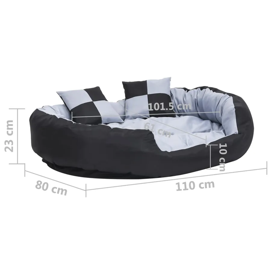 Coussin réversible lavable pour chien Gris et noir 110x80x23 cm - 11