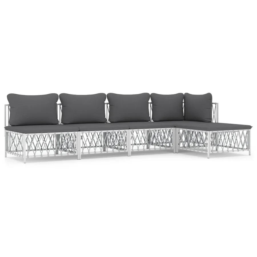 Salon de jardin avec coussins 5 pcs blanc acier - 2