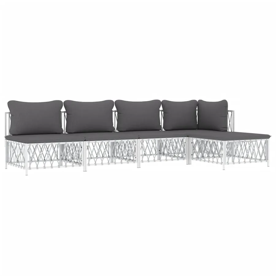 Salon de jardin avec coussins 5 pcs blanc acier - 3