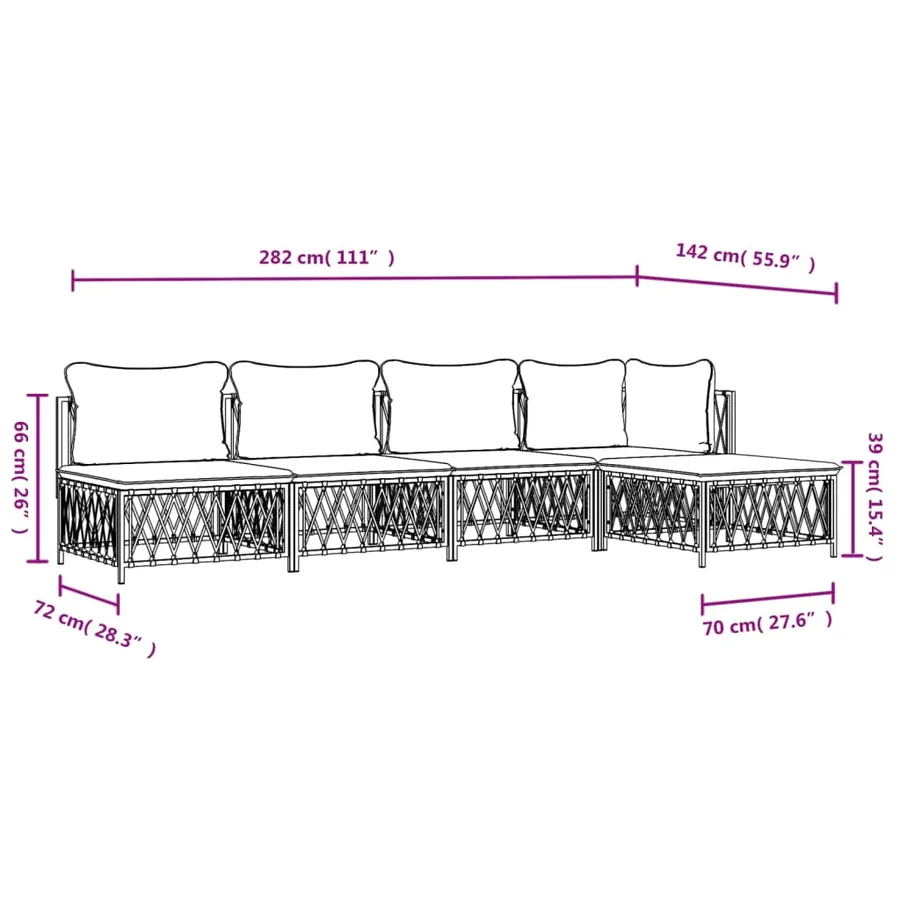Salon de jardin avec coussins 5 pcs blanc acier - 9