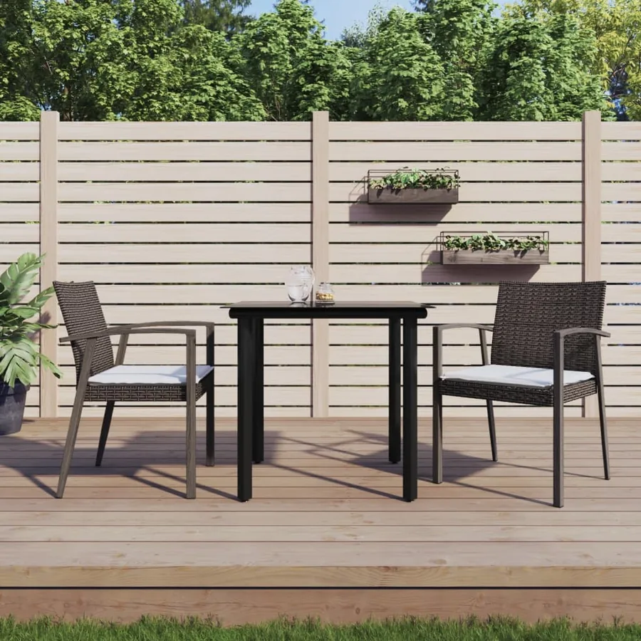 Ensemble à manger de jardin 3 pcs coussins résine tressée acier