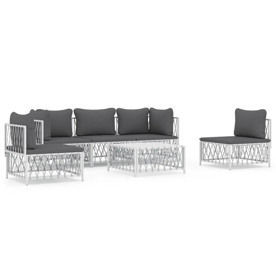 Salon de jardin avec coussins 6 pcs blanc acier - 2