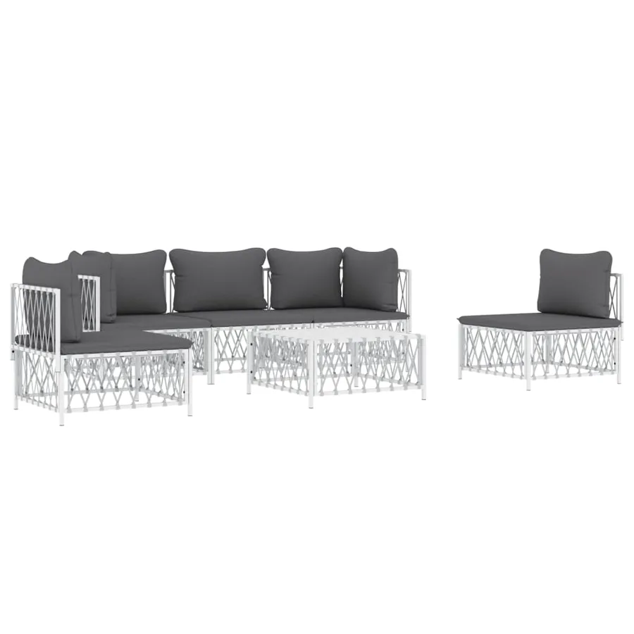 Salon de jardin avec coussins 6 pcs blanc acier - 3