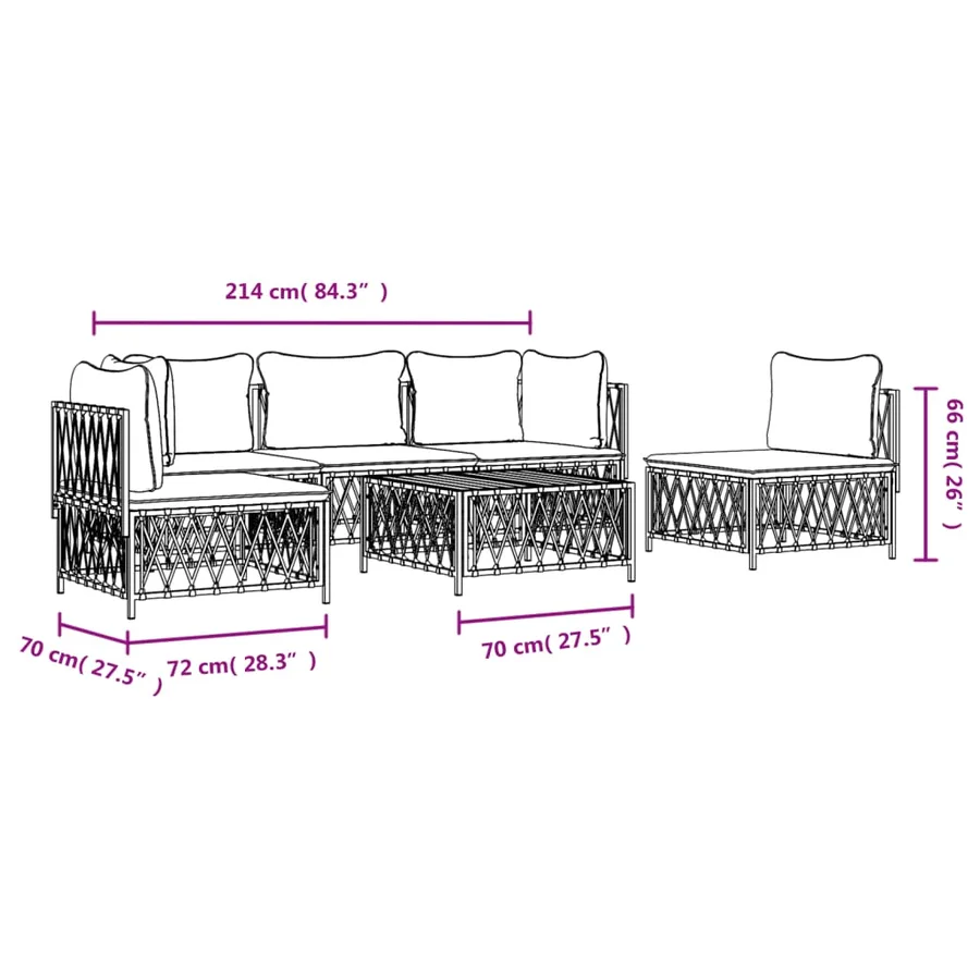 Salon de jardin avec coussins 6 pcs blanc acier - 9