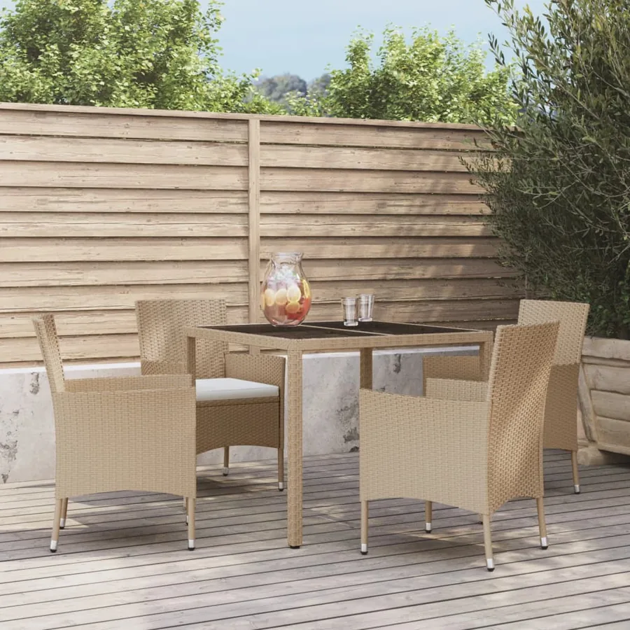 Ensemble à manger de jardin avec coussins 5pcs Beige poly rotin