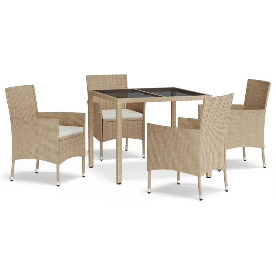Ensemble à manger de jardin avec coussins 5pcs Beige poly rotin - 2