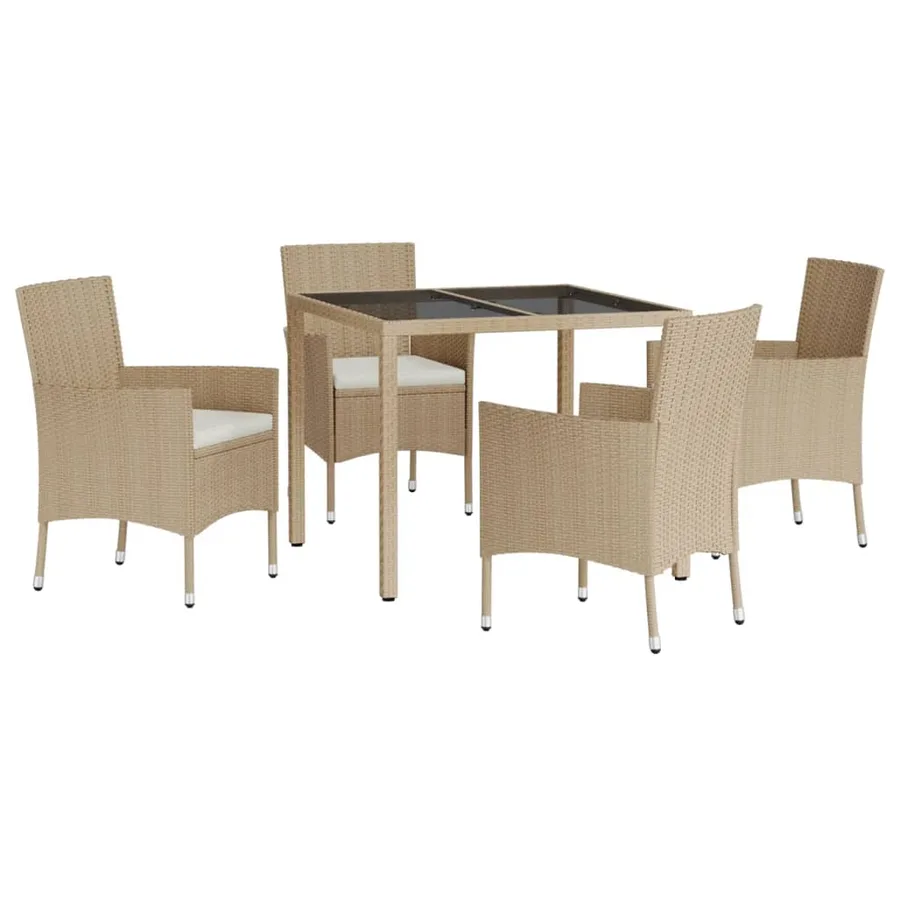 Ensemble à manger de jardin avec coussins 5pcs Beige poly rotin - 3