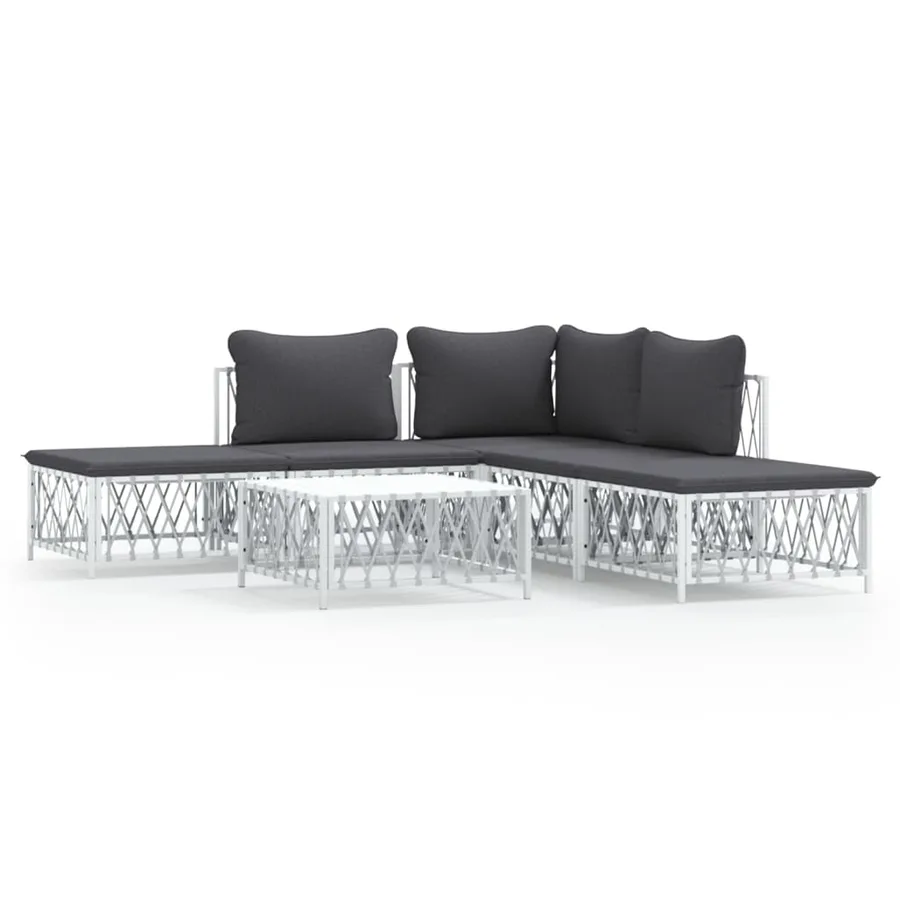Salon de jardin avec coussins 6 pcs blanc acier - 2
