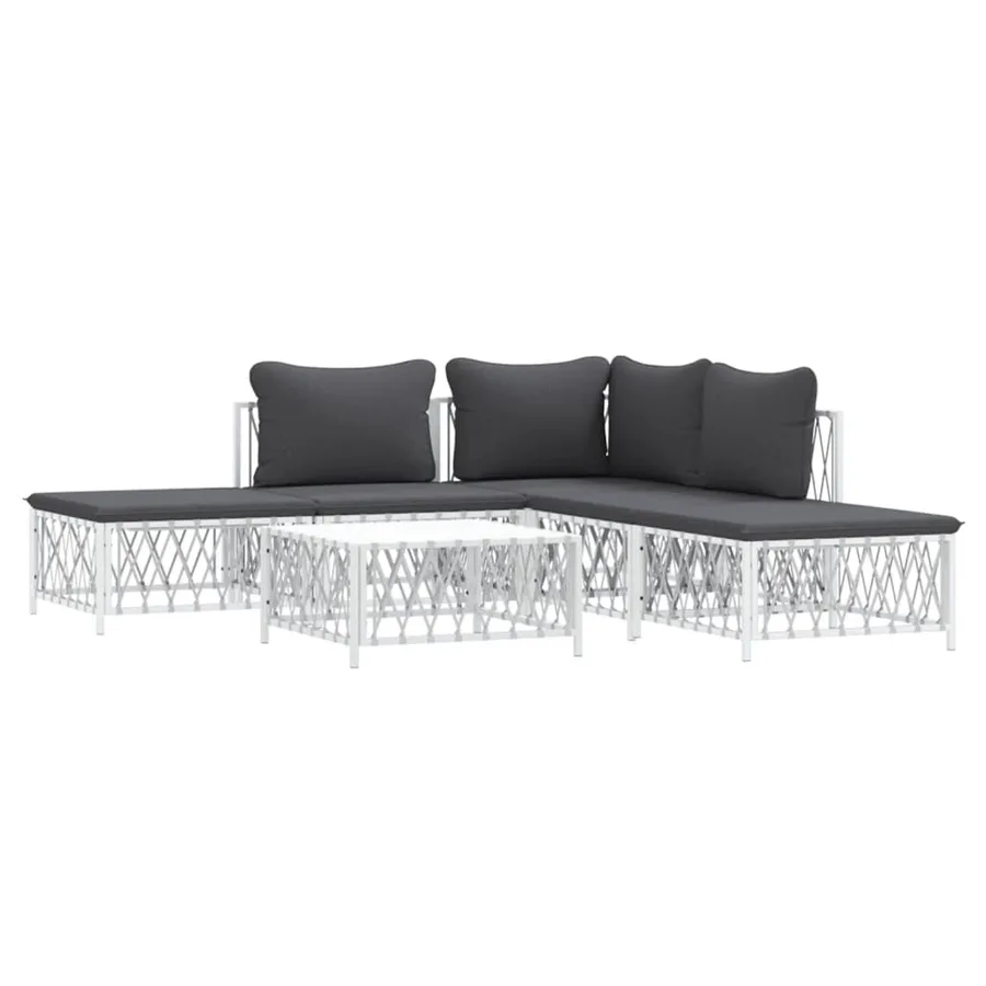 Salon de jardin avec coussins 6 pcs blanc acier - 3