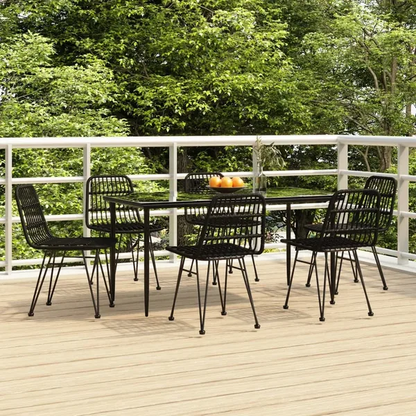 Ensemble à manger de jardin 7 pcs Noir Résine tressée