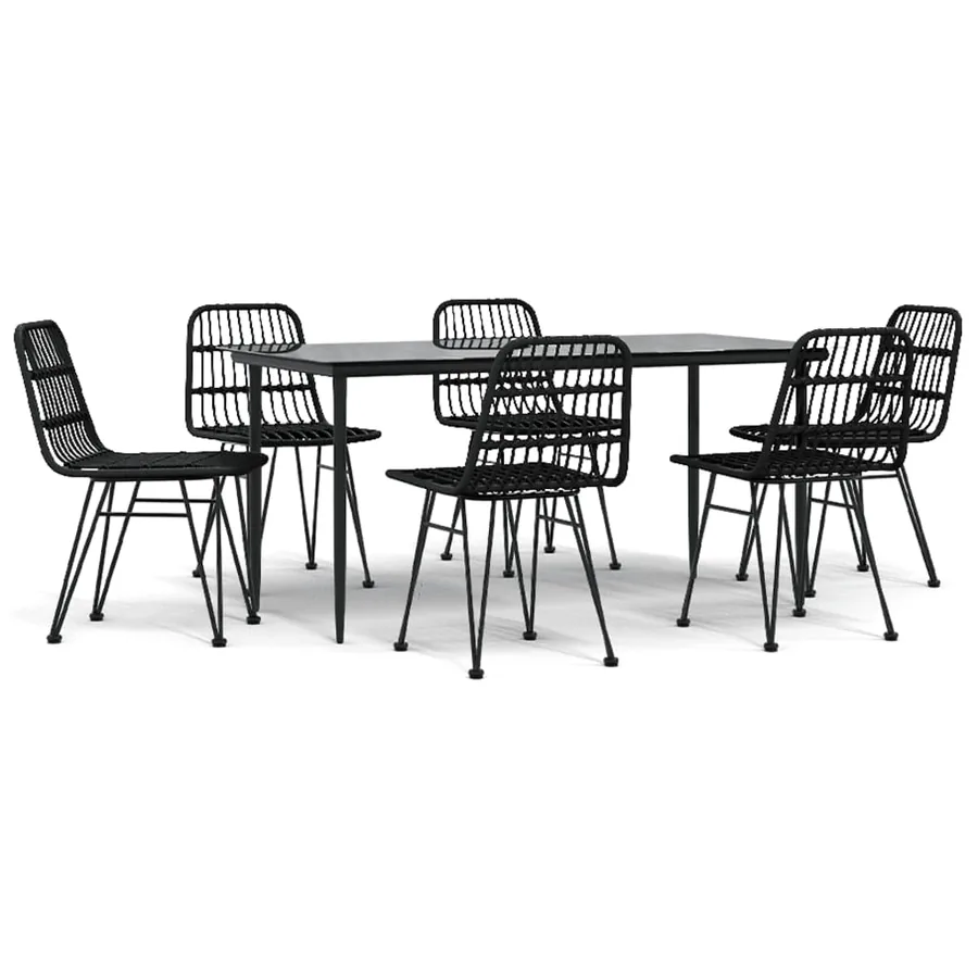 Ensemble à manger de jardin 7 pcs Noir Résine tressée - 2