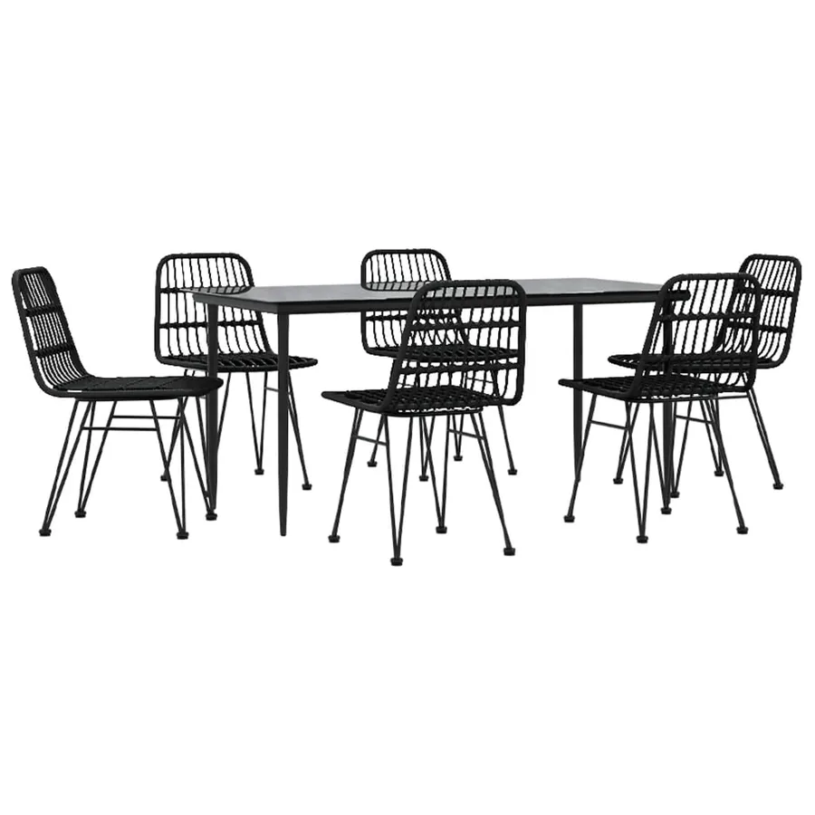 Ensemble à manger de jardin 7 pcs Noir Résine tressée - 3