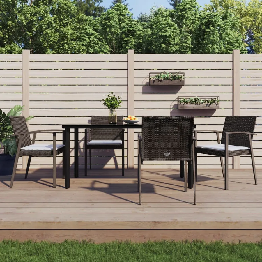 Ensemble à manger de jardin 5 pcs coussins résine tressée acier