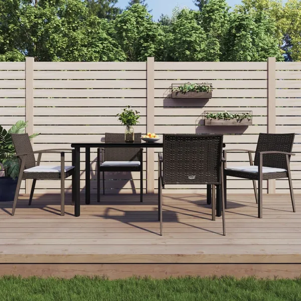 Ensemble à manger de jardin 5 pcs coussins résine tressée acier