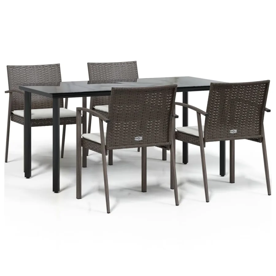 Ensemble à manger de jardin 5 pcs coussins résine tressée acier - 2