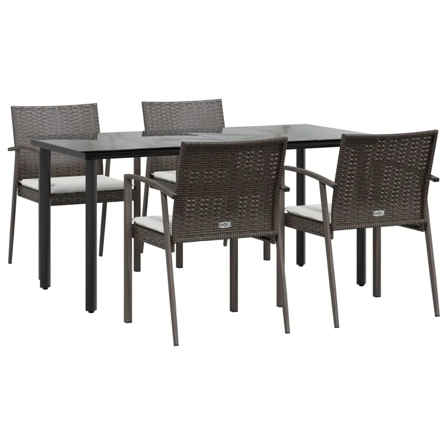 Ensemble à manger de jardin 5 pcs coussins résine tressée acier - 3