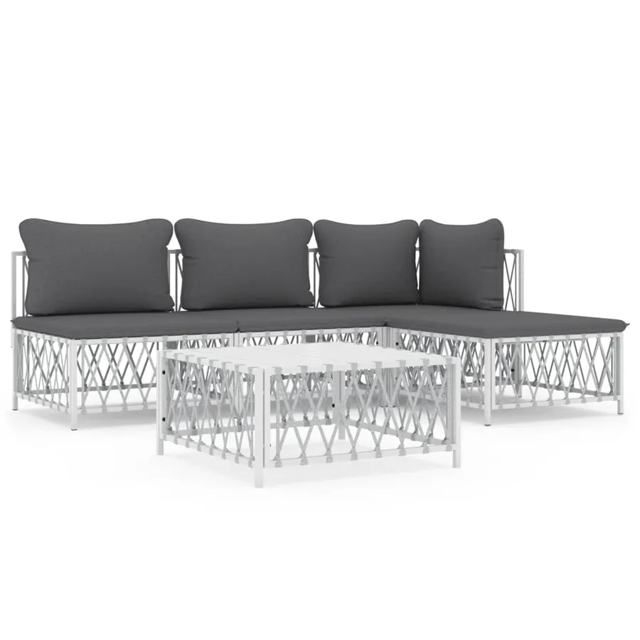 Salon de jardin avec coussins 5 pcs blanc acier - 2