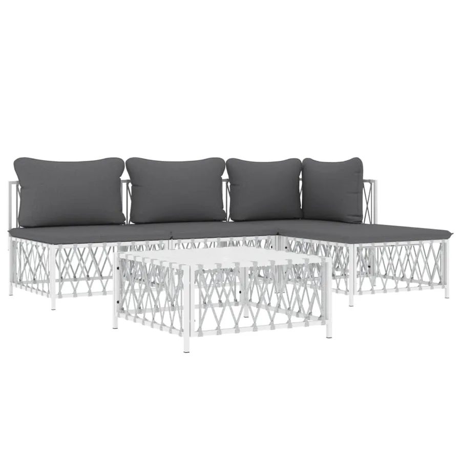 Salon de jardin avec coussins 5 pcs blanc acier - 3