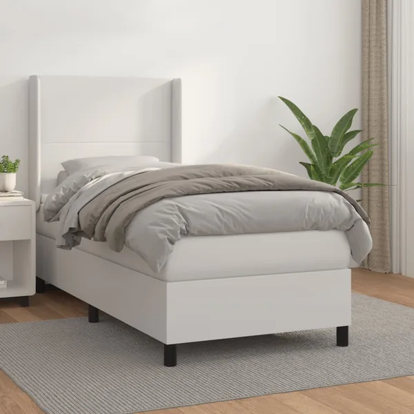 Sommier à lattes de lit avec matelas Blanc 100x200cm Similicuir