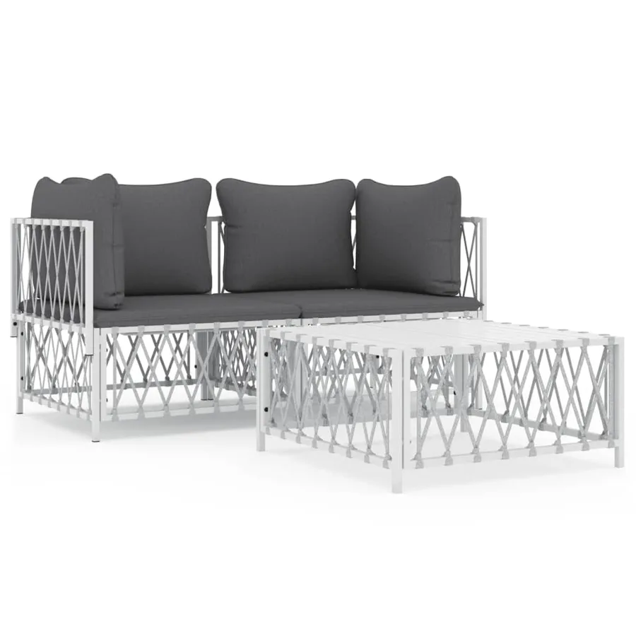 Salon de jardin avec coussins 3 pcs blanc acier - 2
