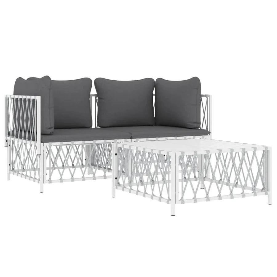Salon de jardin avec coussins 3 pcs blanc acier - 3