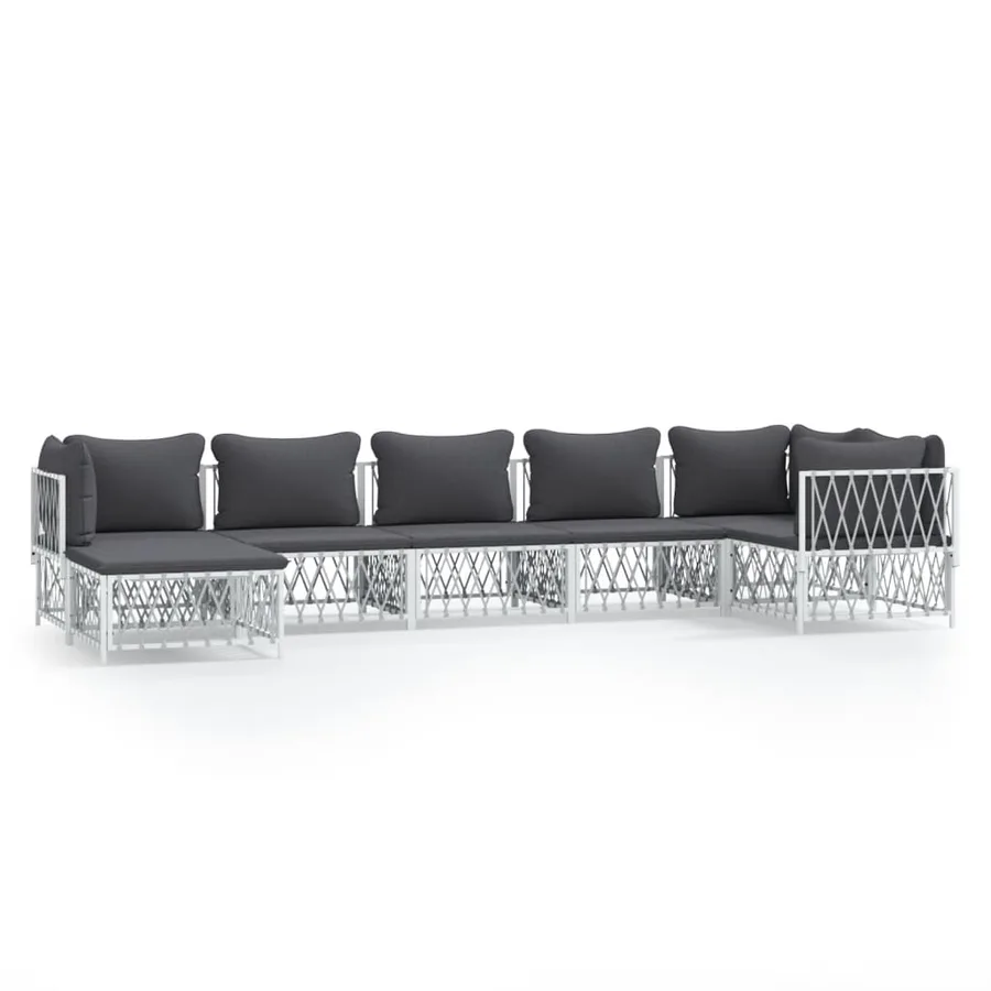 Salon de jardin 7 pcs avec coussins blanc acier - 2