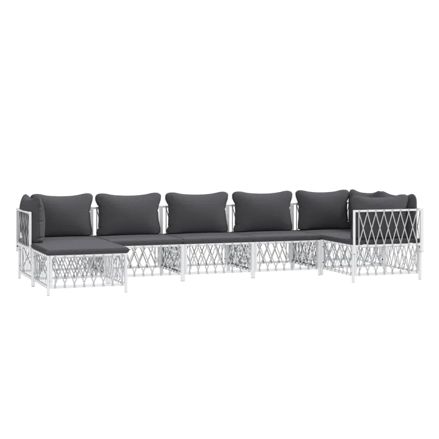 Salon de jardin 7 pcs avec coussins blanc acier - 3