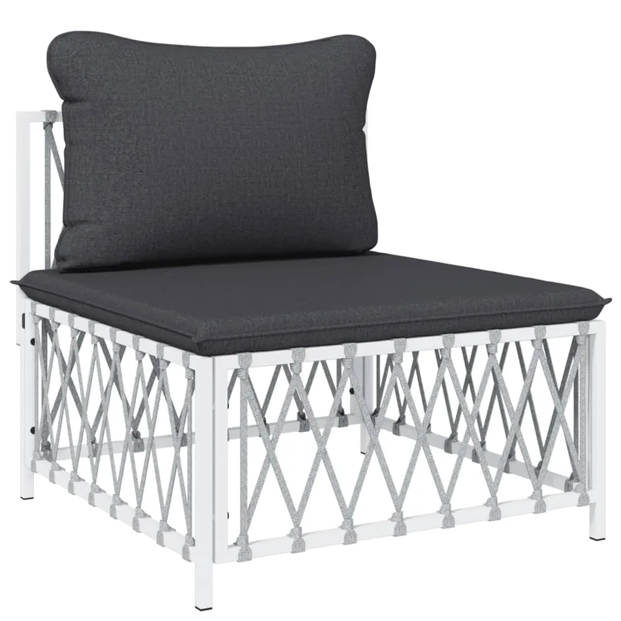 Salon de jardin 7 pcs avec coussins blanc acier - 5