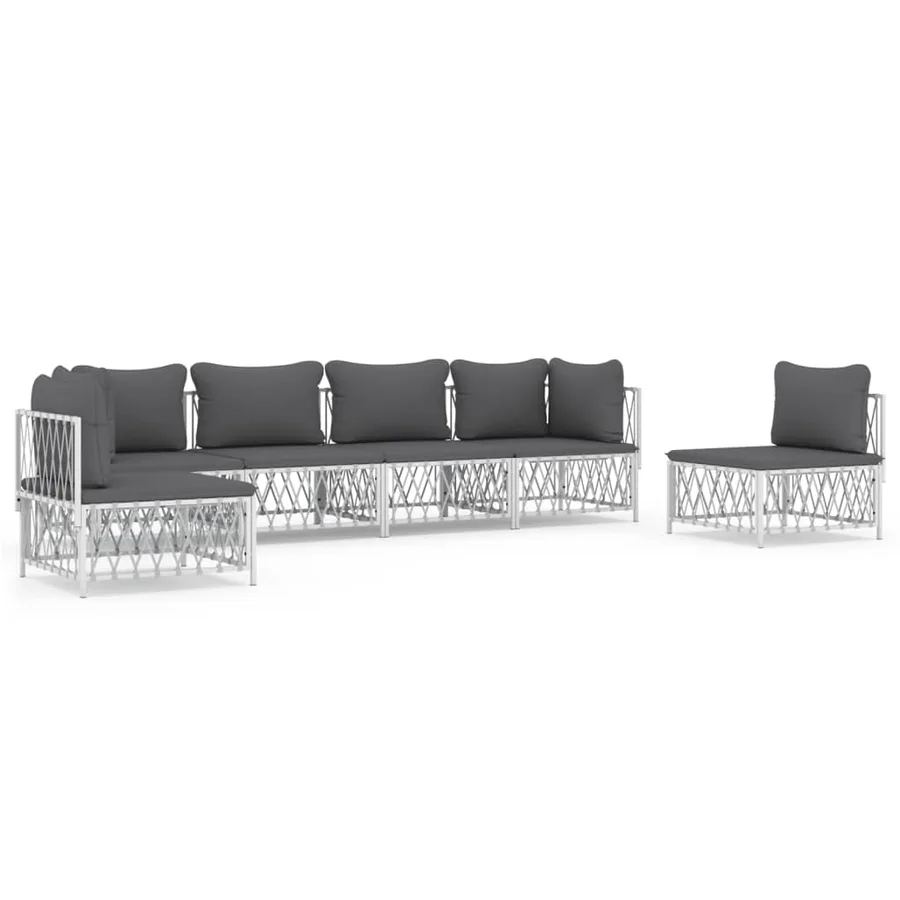 Salon de jardin avec coussins 6 pcs blanc acier - 2