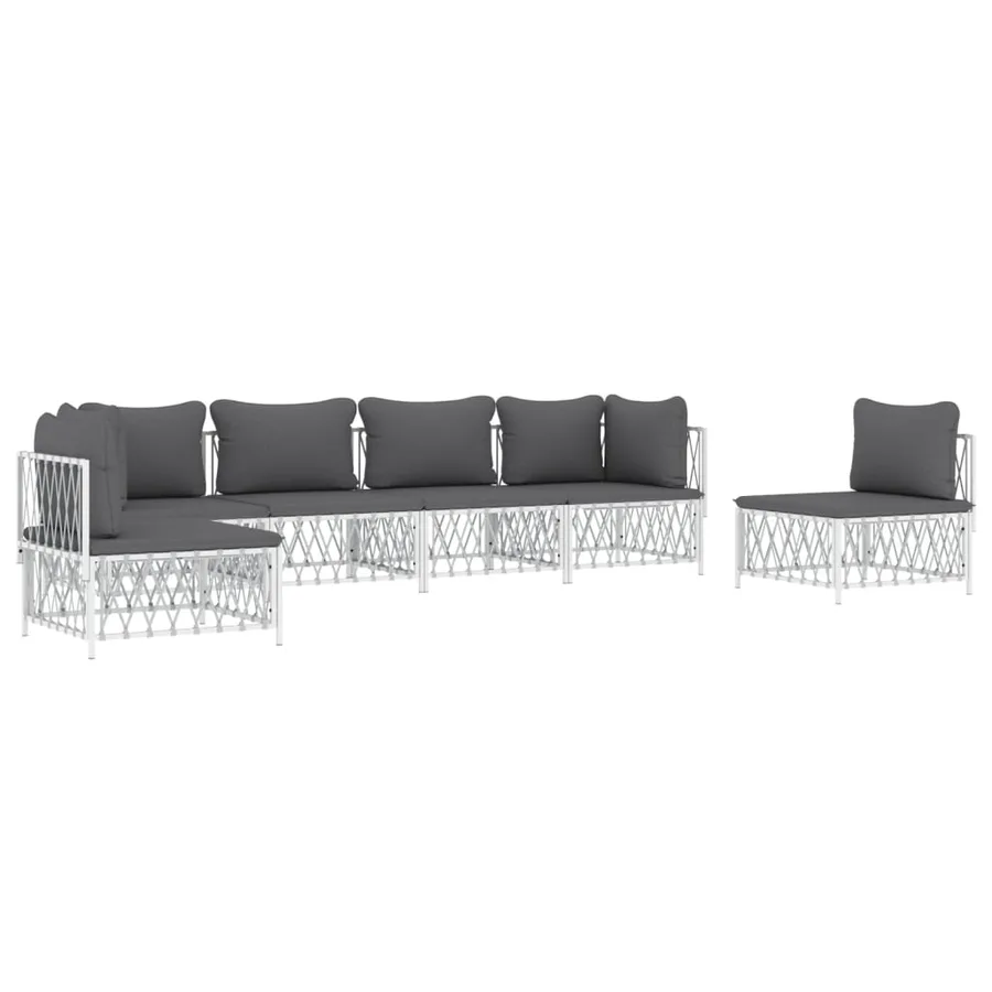Salon de jardin avec coussins 6 pcs blanc acier - 3