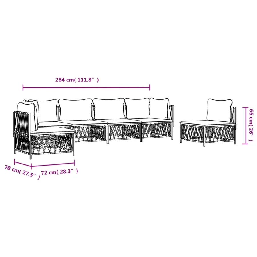 Salon de jardin avec coussins 6 pcs blanc acier - 8