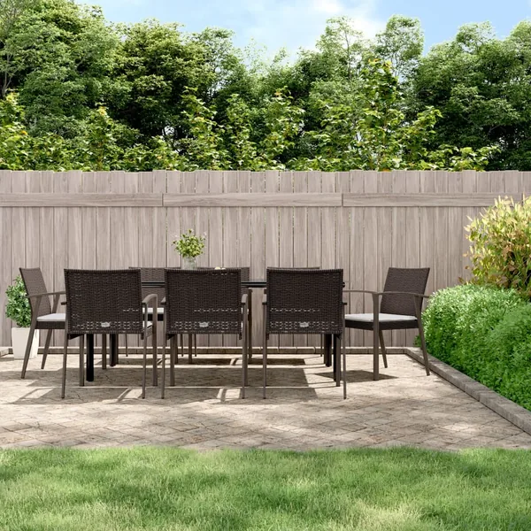Ensemble à manger de jardin 9 pcs coussins résine tressée acier