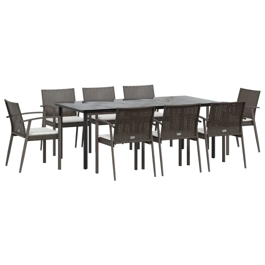 Ensemble à manger de jardin 9 pcs coussins résine tressée acier - 3