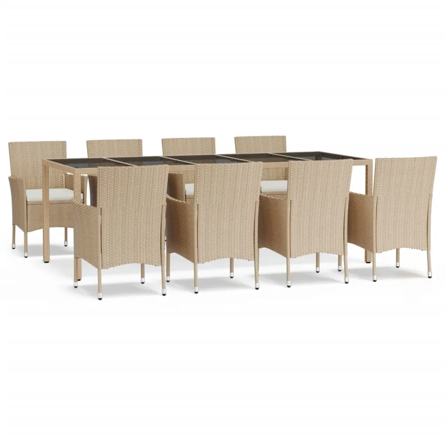 Ensemble à manger de jardin et coussins 9 pcs beige Poly rotin - 2