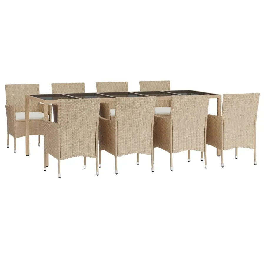 Ensemble à manger de jardin et coussins 9 pcs beige Poly rotin - 3