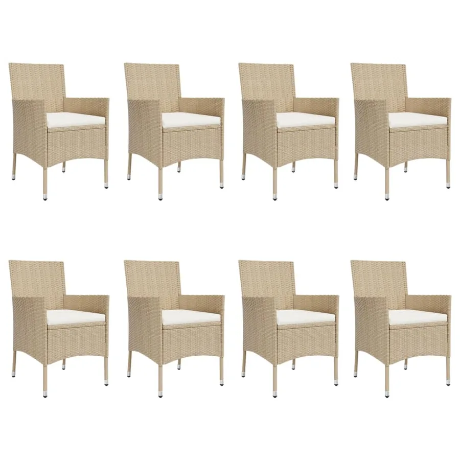 Ensemble à manger de jardin et coussins 9 pcs beige Poly rotin - 4