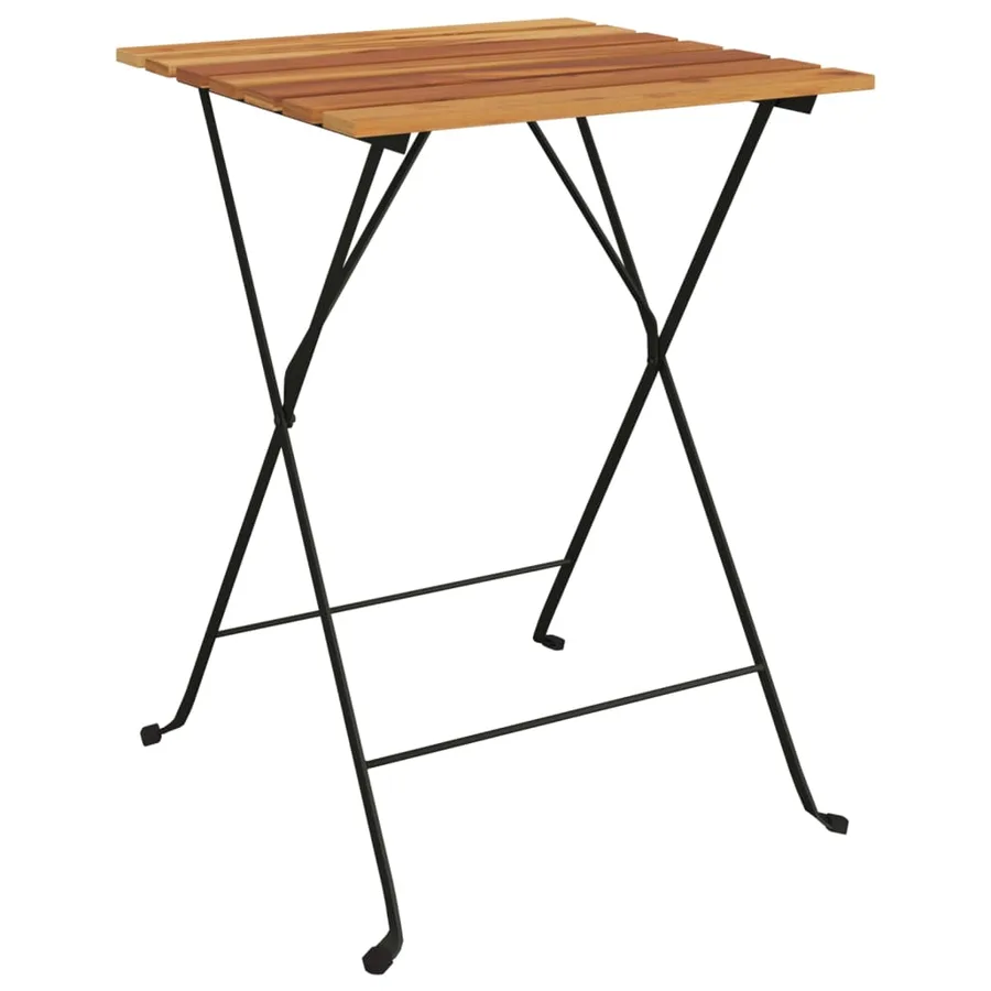 Table de bistro pliante 55x54x71cm Bois de teck solide et acier - 2