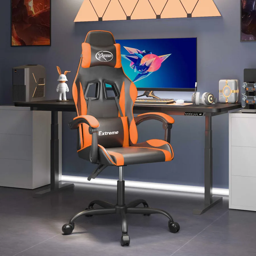 Chaise de jeu pivotante Noir et orange Similicuir