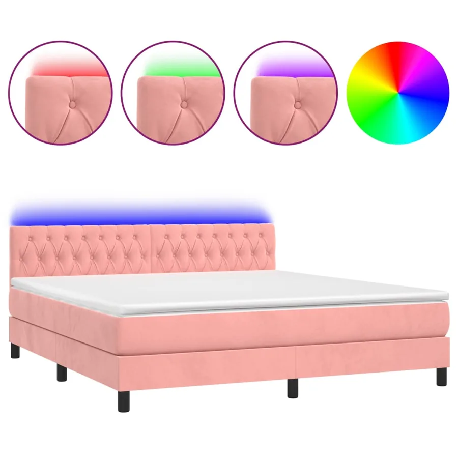 Sommier à lattes de lit avec matelas et LED Rose 160x200 cm - 2