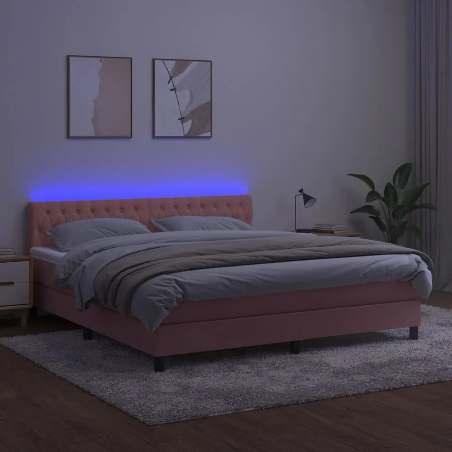 Sommier à lattes de lit avec matelas et LED Rose 160x200 cm - 4