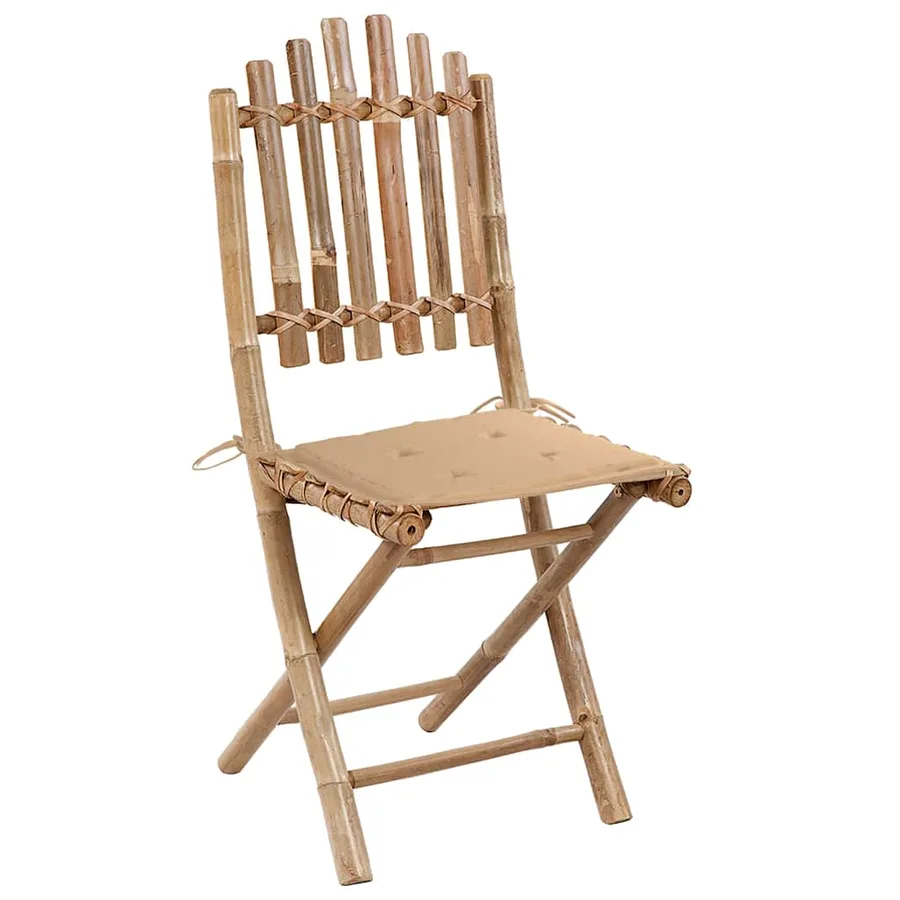 Chaises pliables de jardin lot de 2 avec coussins Bambou - 2