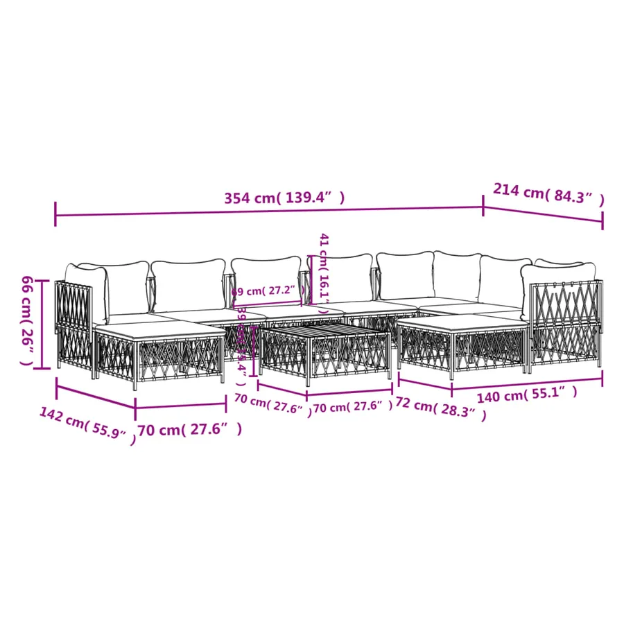 Salon de jardin avec coussins 10 pcs blanc acier - 10