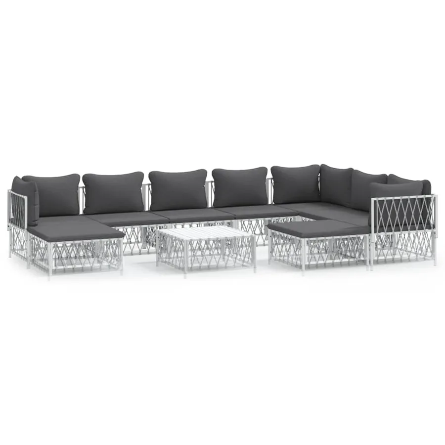 Salon de jardin avec coussins 10 pcs blanc acier - 2